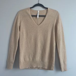 Aritzia Beige V-Neck Cashmere Sweater